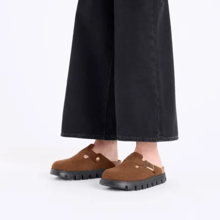 Outlet Boston Chunky Women's Dark Tea Suede Clog Women Women's Shoes
