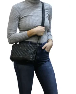 New JANE - Black Weave Crossbody Handbags