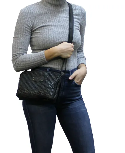 New JANE - Black Weave Crossbody Handbags