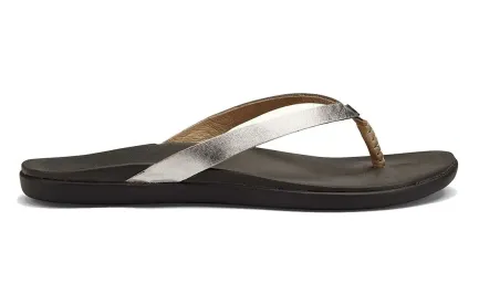 Sale Ho'opio Women's Thong Sandals - Silver Leather Canadian Footwear Women Women's Sandals